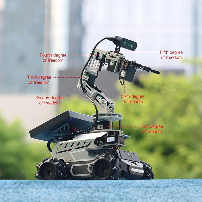 Yahboom ROS2 Robot Kit with Jetson Orin Nano 8GB Super Large AI Model with 6DOF Robotic Arm, 7-inch HD Display,AI Voice Interaction Module Provides AI Vision App Control