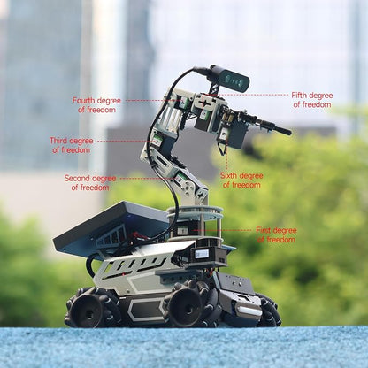 Yahboom ROS2 Robot Kit with Jetson Orin Nano 8GB Super Large AI Model with 6DOF Robotic Arm, 7-inch HD Display,AI Voice Interaction Module Provides AI Vision App Control