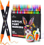 Acrylic Markers, 60 Dual-Tip Paint Pens for Rock Painting, Colouring Books, Mugs, Canvas Shoes, Metal, Scrapbooking - Quick Dry, Brush & Fine, Drawing Markers, Classrooms Must Have