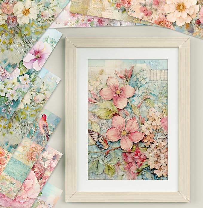 YASMEN 24 Sheets Scrapbook Paper Pads, 6X6 Single-Sided Cardstock Paper, Decorative Craft Paper, Flowers Pattern Paper Pack, DIY Decopodge Papers, Journal Scrapbooking Supplies, Card Making Supplies