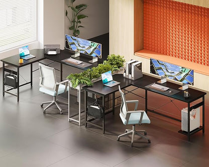Coleshome 66" L Shaped Gaming Desk, Corner Computer Desk, Sturdy Home Office Computer Table, Writing Desk, Larger Gaming Desk Workstation, Black