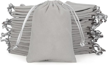Velvet Drawstring Jewelry Bag, 50Pcs Grey Coin Pouch, 3x4 Dice Bag, for Wrapping Halloween Party Favors or Gifts for Friends, Small Bussiness, Palm Crosses, Necklaces, Bracelet