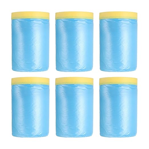 uxcell Pre-Taped Masking Film, 3ft x 82ft Plastic Paint Drop Cloth with Medium-Tack Painters Tape for Painting Spraying Protection Blue Film 6Pcs