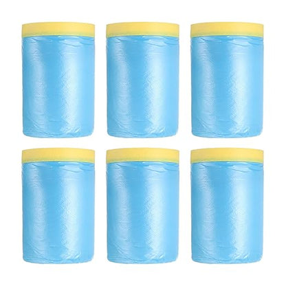 uxcell Pre-Taped Masking Film, 3ft x 82ft Plastic Paint Drop Cloth with Medium-Tack Painters Tape for Painting Spraying Protection Blue Film 6Pcs