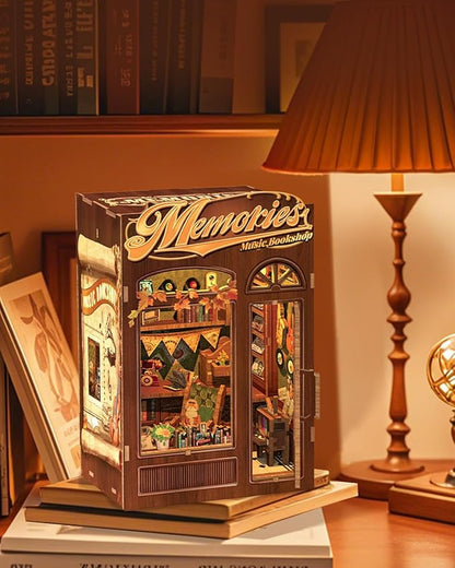CUTEBEE Book Nook Kit - DIY Miniature House Dollhouse Kit for Adult and Teens, Booknook Bookshelf Decor Alley Model Build with LED Light, Gifts for Family and Friends (Memories Music Bookshop)