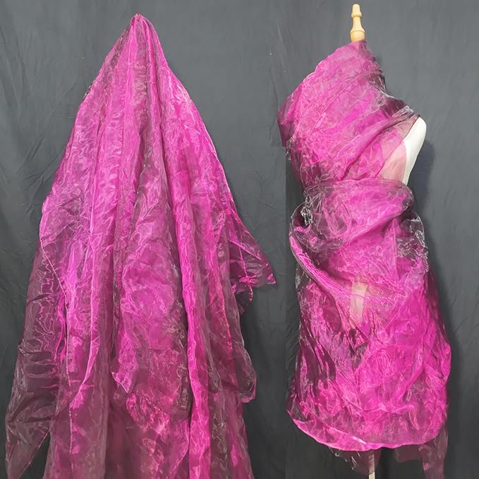 Two-Tone Iridescent Holographic Organza Fabric - 11 Yards | Lightweight Sheer Gauze Voile Tulle | for Dresses, Party Decor, DIY Crafts, Shiny Backdrops(Fuchsia Black)