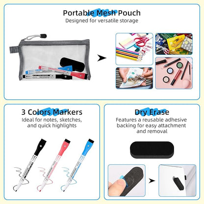 AGM Portable White Board Dry Erase Notebook, 12" x 9" Double Sided Folding Whiteboards with 3 Pens, Small Travel Dry Erase Board Skin-Friendly Material for Study, Meeting, Planning, Dark