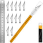 DIYSELF 1 Pcs Craft Knife Hobby Knife with 11 Pcs Stainless Steel Blades Kit, 1pcs Steel 15MM Ruler for Art, Scrapbooking, Stencil(Gold)