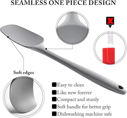 HOTEC 600℉ Heat Resistant BPA-Free Silicone Rubber Spatula Set,Kitchen Cooking Spatulas, Baking, Mixing for Non Stick Cookware, Dishwasher Safe, Set of 5 Grey