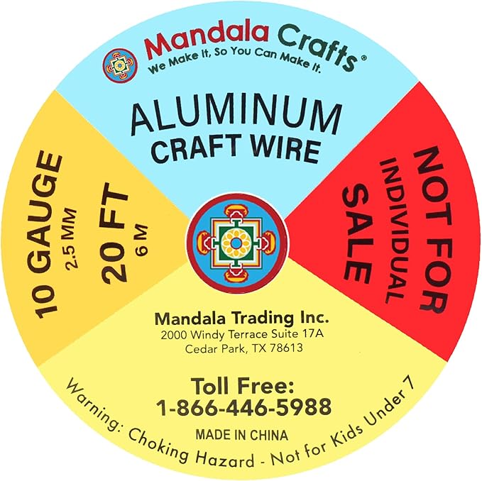 Mandala Crafts 10 Gauge Anodized Aluminum Craft Wire for Jewelry Making - 120 FT Colored Flexible Silver Lavender Purple Pink Ice Blue Turquoise Wire - Bendable for Bonsai Armature Crafting Sculpting