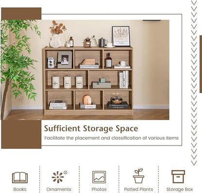 Giantex 8 Cube Bookcase, Freestanding 3-Tier Open Bookshelf, Modern Storage Display Cabinet, Wood Cube Storage Organizer for Living Room, Kid’s Room, Natural