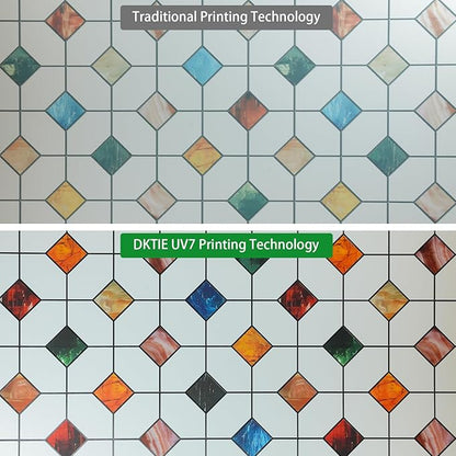 DKTIE Stained Glass Window Film Geometric Patterns, Fine Frosted Window Clings for Glass Windows, Waterproof for Bathroom Window Privacy Film Day and Night (S533, 17.7in X 78.7in)