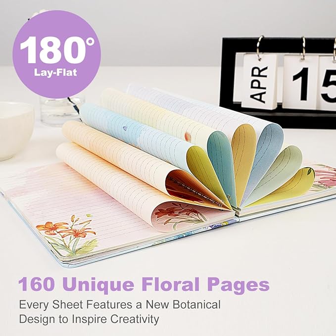 SIIXU Colorful Spiral Notebook - 160 A5 Hard Cover Pages, Floral Design with College Ruled Lines for Creative Journaling, Poetry Writing & Bullet Journaling
