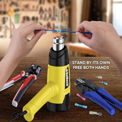 ROMECH 1500W Heavy Duty Heat Gun, Variable Temperature Control Hot Air Gun Kit with 2 Air Flow 120°F~1200°F and 4 Nozzles for Crafts Shrink Wrap (Yellow)