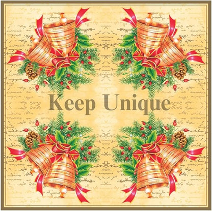20-ct 13x13 Christmas Paper Decoupage Napkins, 3-Ply Servilletas Tissue Napkin for Dinner and Parties, Disposable Napkins (Bell)