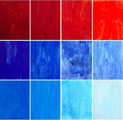 ILLUCKAI 12 Sheets Red+Blue Stained Glass Sheets, 6 x 4 inch Stained Glass Supplies for Stained Glass Beginners and Hobbyists