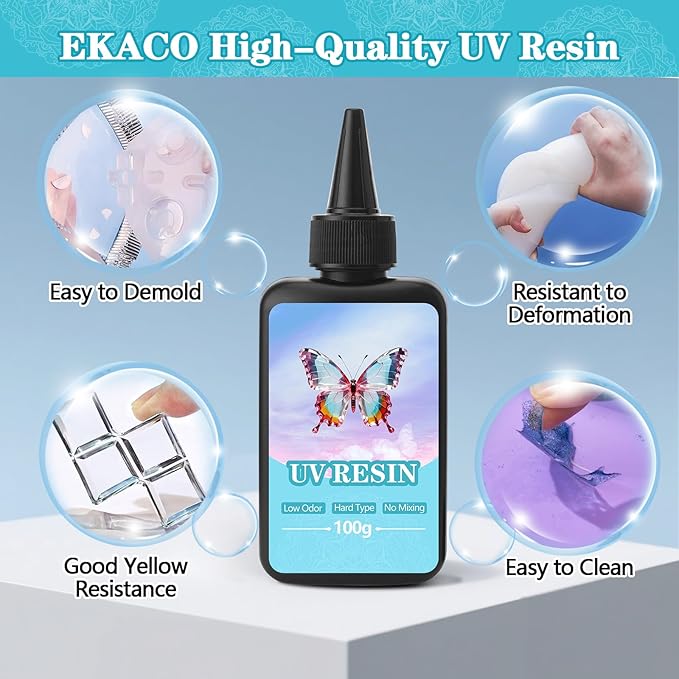 EKACO 500g UV Resin, Upgraded Hard Type Crystal Clear Ultraviolet Epoxy Resin Hard for Craft Jewelry Making, Craft Decor, Key Chain Making