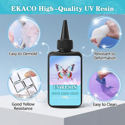EKACO 500g UV Resin, Upgraded Hard Type Crystal Clear Ultraviolet Epoxy Resin Hard for Craft Jewelry Making, Craft Decor, Key Chain Making