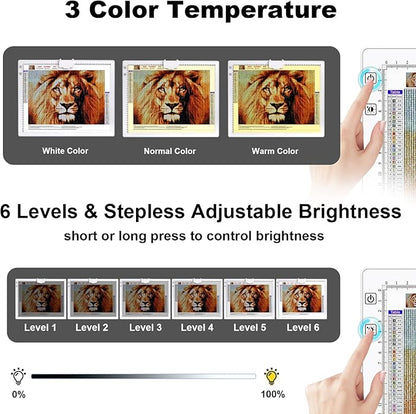 A3 Rechargeable LED Light Pad,Light Box for Tracing with Integrated Stand,3 Light Colors 6 Levels of Brightness and stepless dimming,Light Board for Diamond Painting,Drawing,Artists