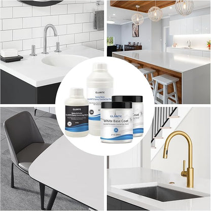 GLAINTE Bright White Marble Countertop Paint Kit Epoxy Countertop Refinishing Paint for Kitchen Bathroom Cover 38 Sq.Ft