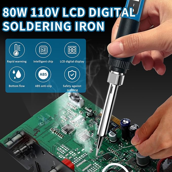 Soldering iron kit, 110V, 80W, fast heating within 10 seconds LCD digital adjustable temperature soldering iron gun, thermostatic soldering iron kit for electronic equipment