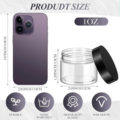 SATINIOR 36 Pieces 1 oz Plastic Jars with Lids Wide Mouth Airtight Reusable Container Acrylic Cosmetic Small Jars for Lotions Ointments Travel Toiletries Creams Make up Storage(Black)