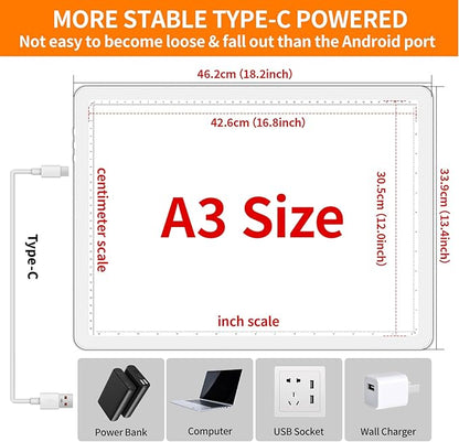 Elice Magnetic A3 Light Board for Diamond Painting, Ultra-Thin Tracing LED Light Box with Side Buttons, Super Bright Diamond Art Light Pad, Light Table for Drawing, Sketching, Weeding Vinyl - White