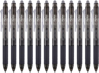 ParKoo Retractable Erasable Gel Pens Clicker Fine Point 0.7 mm, No Need for White Out, Black Ink for Completing Sudoku and Crossword Puzzles, 12-pack