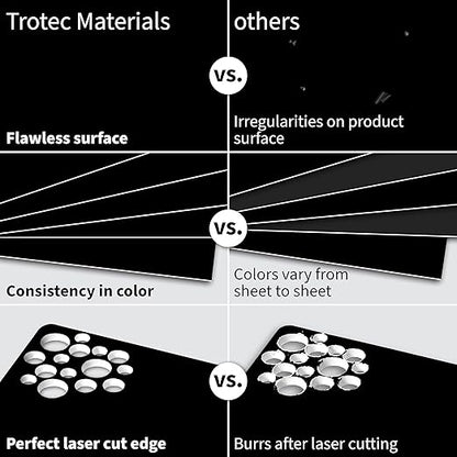Trotec TroLase | 8"x12"x1/16", 10 Pcs | Black/White | 2 Ply | Modified Acrylic | Laser Engraving Double Color Plastic Sheet | Engraving Blanks for Laser, Saw, Guillotine | Made in USA