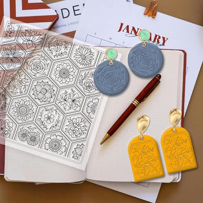 CHGCRAFT Flowers Boom Silicone Texture Stamp Clay Modeling Pattern Pad Texture Sheets for Polymer Clay Making Earrings Jewelry, 5.5x5.5inch