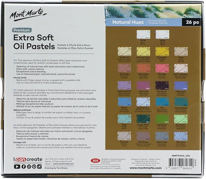 Mont Marte Extra Soft Oil Pastels Natural Hues Premium 26pc, Assorted Natural Colors, Vibrant and Buttery, Versatile Art Pastels for Blending, layering & Shading, Ideal for Coloring and Sketching