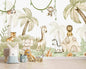 AFZEVEB-Safari Wallpaper Watercolor Animal Nursery Wall murals for Kids Room 159"x107"(Not Peel and Stick)