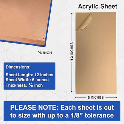 Duco USA-Made Clear Cast Acrylic Sheet 1/8 Inch Thick 6" x 12" - 16 Pack of Transparent Plexiglass Sheet - Lightweight Acrylic Board for Window Replacements, Displays, Signs, and More