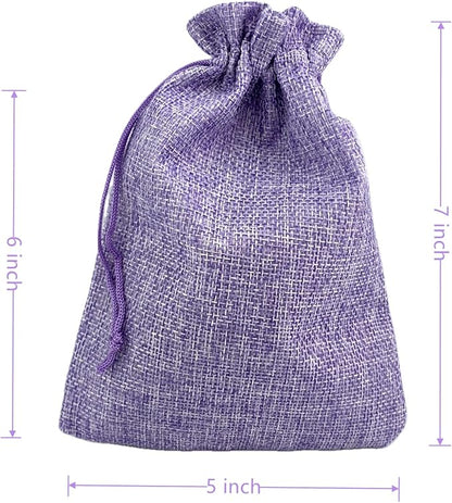 Palmhomee Pack of 25 Burlap Gift Bags with Drawstring Linen Jewelry Pouches Wedding Hessian Jute Bags for Birthday Jewelry and Treat Pouches Party Wedding Favors Gift Art and DIY Craft   (5x7 Inch, Lavender)