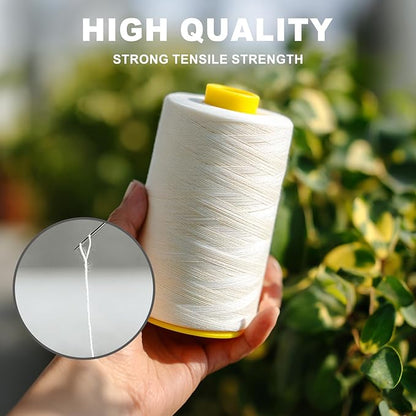 Sewing Thread Cone Set, 3 Pack Serger Thread, 3000 Yards Each, All Purpose Thread for Sewing, Quilting, Machines, Overlock, Merrow & Hand Embroidery (White*3)