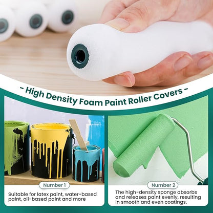 Foam Paint Roller, 20 Pack, 6 Inch Mini Paint Roller Covers, High Density Foam Paint Roller, Small Paint Rollers for All Flat Surfaces, Suitable for Wall，Kitchen Cabinets, Doors, Tables