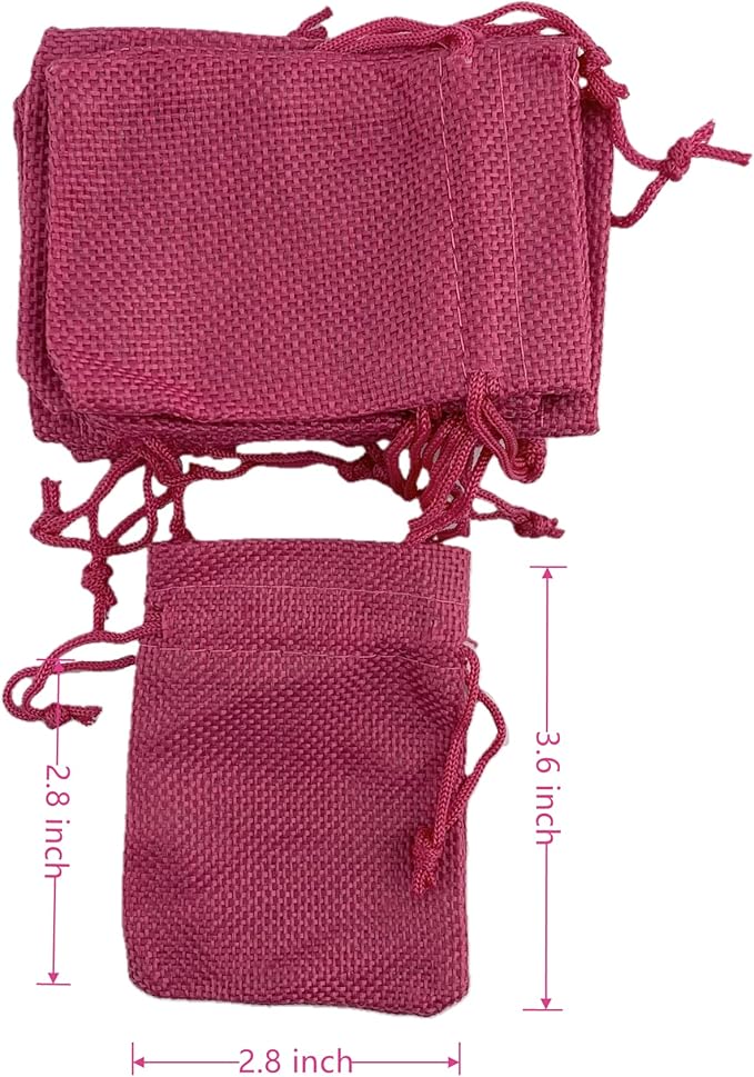 Palmhomee Pack of 25 Burlap Gift Bags with Drawstring Linen Jewelry Pouches Wedding Hessian Jute Bags for Birthday and Treat Pouches Party Wedding Favors Gift (2.8x3.6 Inch, Fuchsia)