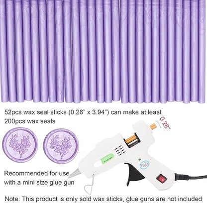52pcs Lilac Purple Wax Sealing Sticks, Andotopee Glue Gun Wax Seal Sticks for Wax Seal Stamp, Premium Sealing Wax for Envelope Seal Wedding Invitation Craft Adhesive, Great Gift Ideas (Mini Size)