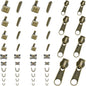 48-Piece Metal Zipper Repair Accessories Set - DIY Sewing Kit with Slider, Retainer, Box Insert, Pin, Top & Bottom Stoppers (Bronze)