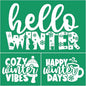 Cozy Christmas Stencil Reusable Self Adhesive Silk Screen Stencil Chalk Paste Stencil Crafts on Wood, Fabric, Winter Silk Screen Transfer for Coffee Bar/Office/Home, Indoor Outdoor Christmas Decor