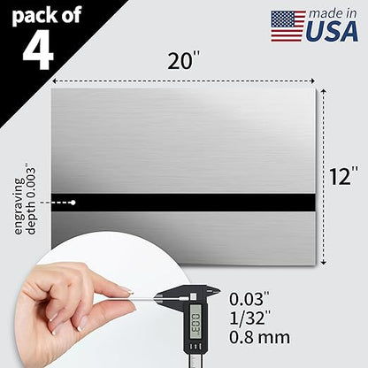 Trotec | Metallic Looking Acrylic Sheet | 12"x20"x1/32, 4 Pcs | Brushed Aluminum/Black | Metallic Finish - Scratch Resistant for Laser Engraving & Cutting,Printing,Glowforge,Name Plate | USA Made