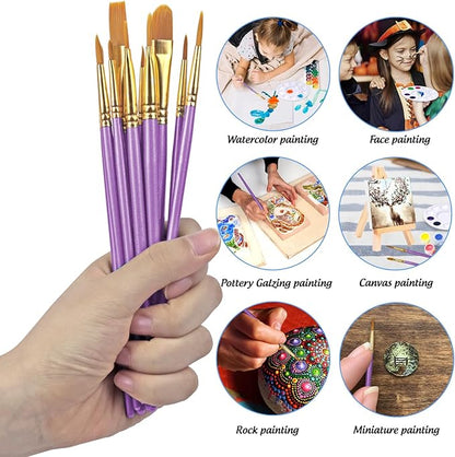 Halloween Paint Brushes Palettes Set by DUGATO, 2 Packs/20pcs Round Pointed Tip Nylon Hair Brushes with 5 Paint Trays for Acrylic Watercolor Oil Gouache Tempera and Body Painting (Purple)