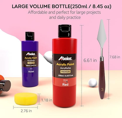 ABEIER Acrylic Paint, 20 Colors (250 ml/8.45oz) Acrylic Paint Bottle Set, Non-Toxic, Rich Pigments Bulk Painting Supplies for Canvas Crafts Wood Ceramic, Ideal for Artists, Beginners and Students