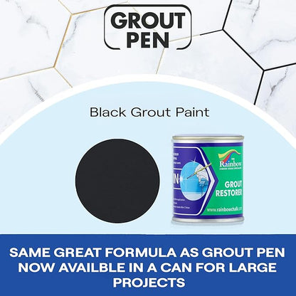 Grout Pen Black Grout Paint: Waterproof Tile Paint Grout Refresh Restorer for Floor, Kitchen & Bathroom Shower Tiles - Black - Can Size for Larger Projects - 125ml (4.2oz)