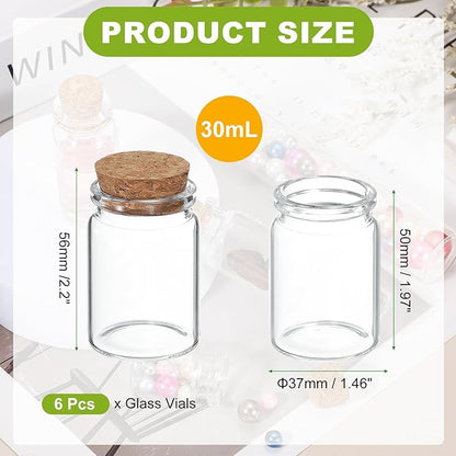 uxcell 6Pcs Mini Glass Bottles with Cork Stoppers, 30ml Small Clear Bottles Glass Empty Jars Vials for DIY Crafts Party Wedding Decor Favors