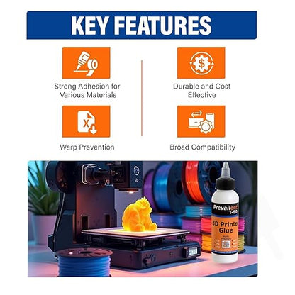 3D Printer Glue – Strong 3D Printer Adhesive for PLA, PETG, ABS, TPU & More, Bed Adhesive for Multiple Build Plates, Reduces Warping, Easy Release, 4 fl oz (118ml) - Prevailent T-80