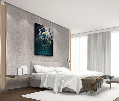 My Photostation.com Round 31,5'' Underwater Blue Octopus Glass Wall Art Tempered Glass Printing Wall Decor Large Wall Art Wall Hangings