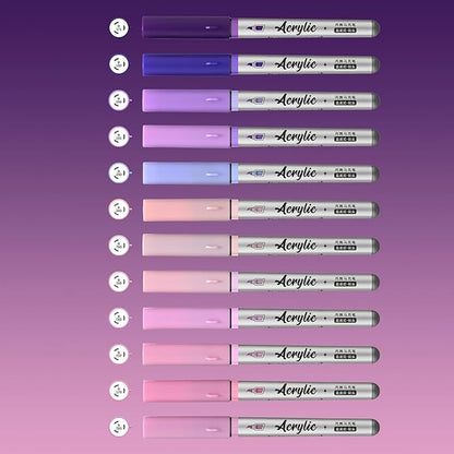 Purple Pink Acrylic Paint Pens,12 Color Paint Pens Markers,Brush Tip Paint Pens for Rock Painting Wood Glass Ceramic Canvas Stone DIY Crafts Making Art Supplies