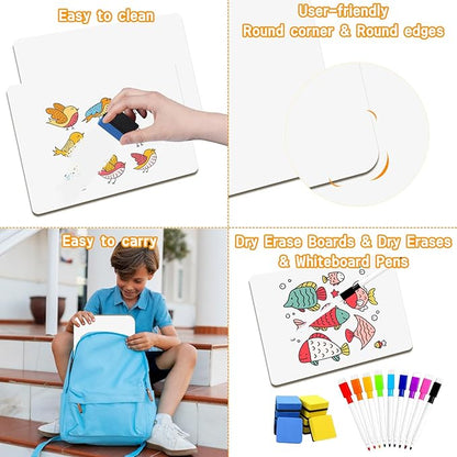 6 Pack Dry Erase Boards Classroom Pack Mini White Boards 9" x12”,Double Sided Personal Whiteboards for Students Teachers School Supplies Lapboards