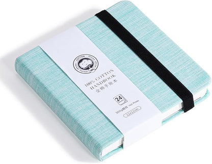 Lightwish Square Watercolor Journal,100% Cotton,300gsm/140lb,Acid-Free,24 Sheets Hot Press Watecolor Sketchbook for Artists Adults Students,4.7 * 4.7 Inches(Light Green)